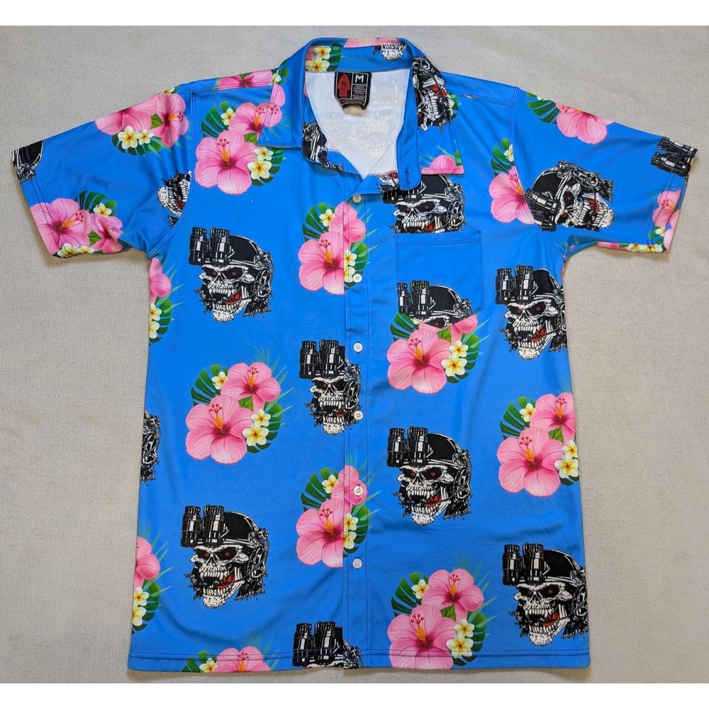 OAF Nation Shirt Mens Medium Blue Hawaiian Military Skull Short Sleeve USA